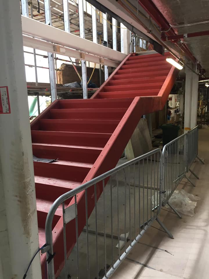 red steel stairs
