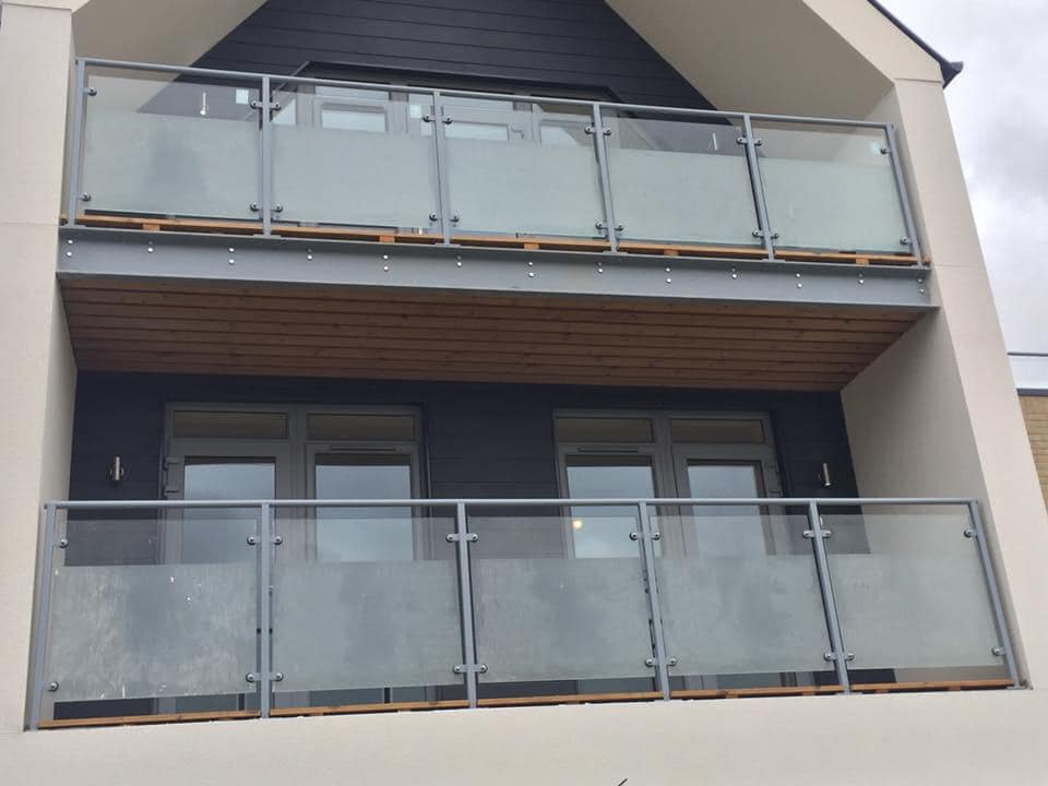 Balcony railings with glass and steel